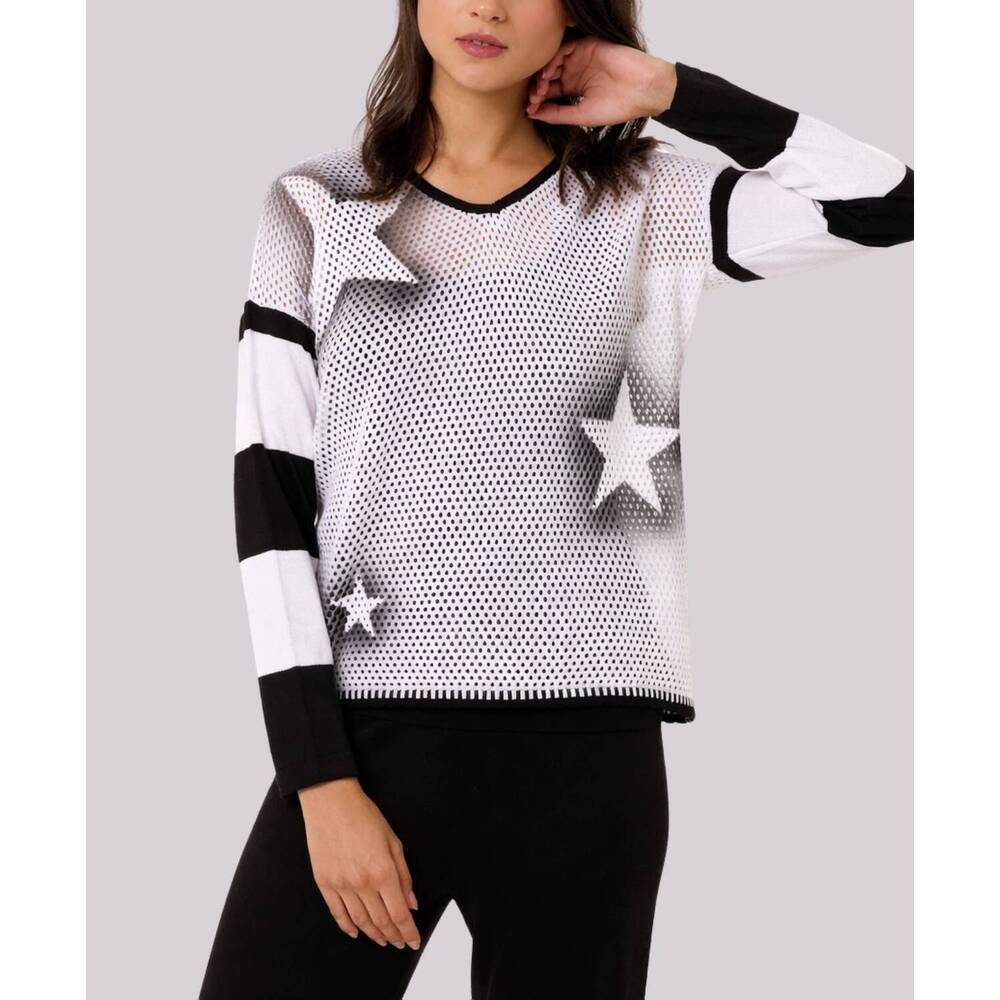 NEW ANGEL APPAREL star crochet knit top in white/black